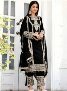 Embroidered Zari Work Keyhole Neck Straight Kurta With Trouser & Dupatta